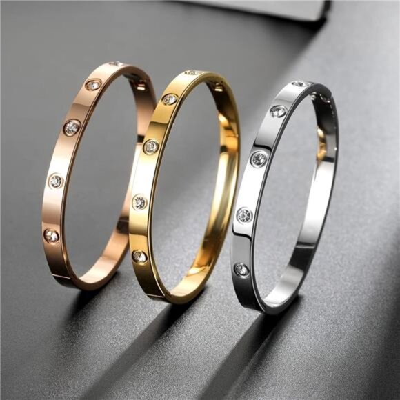 Gold Bracelets for Women Friendship Love Bangle Bracelets Cubic Zirconia - Picture 6 of 7